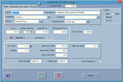 Repair order inventory screen